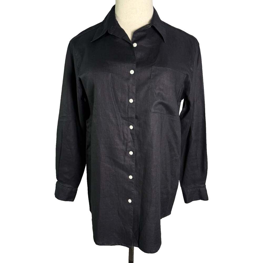 Westbound Womens Large Black 100% Linen Button Down Shirt Long Sleeve Tunic Top